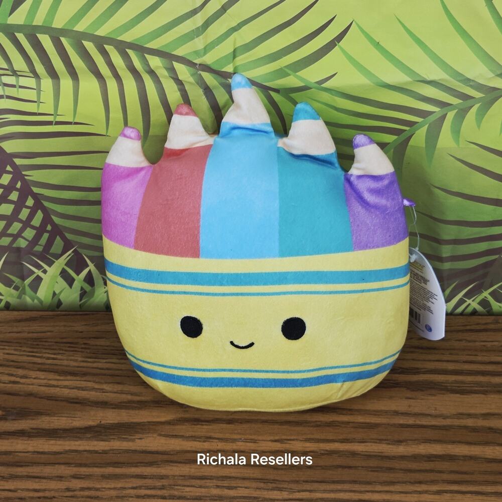 Squishmallows Cade Rainbow Crayon 8" Plush Kellytoy 2021 Back To School New